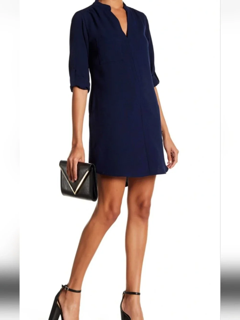 Lush women’s Navy V-Neck Shift Mini Dress size XS new with tags